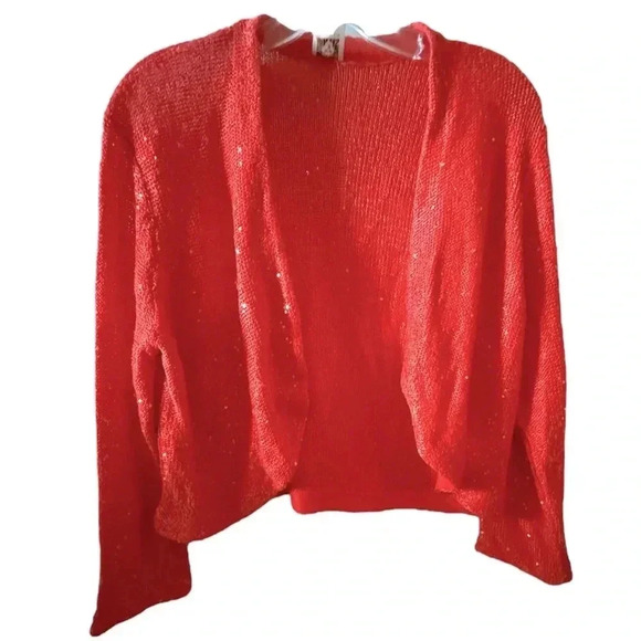 Anne Klein XL Red Sequined Open Front Cardigan Sweater Women's - Picture 1 of 3